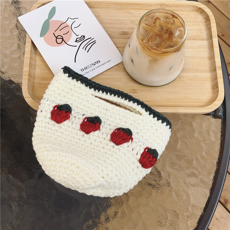 Cartoon Fruit Wool Knitted Storage Tote Bag