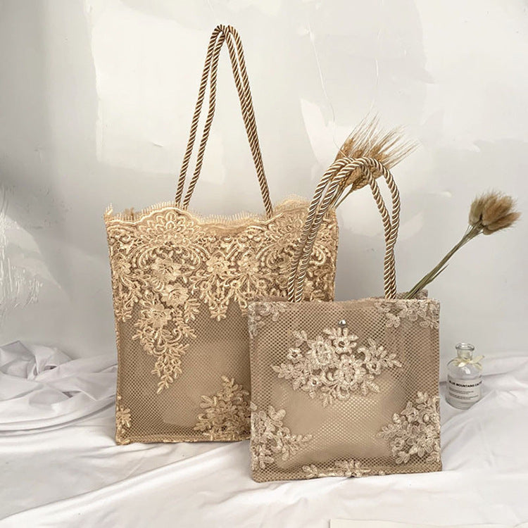 Retro Single Shoulder Tote Women's Bag Korea Embroidered Hollow Shopping Bag