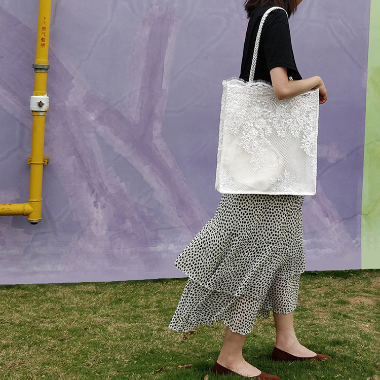 Retro Single Shoulder Tote Women's Bag Korea Embroidered Hollow Shopping Bag