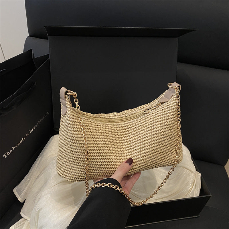 Vacation Style Straw Woven Beach Shoulder Tote Bag