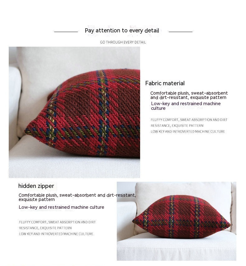 Affordable Luxury Style Plaid Wool Pillow Sofa Cushion Model Room Pillow Cover