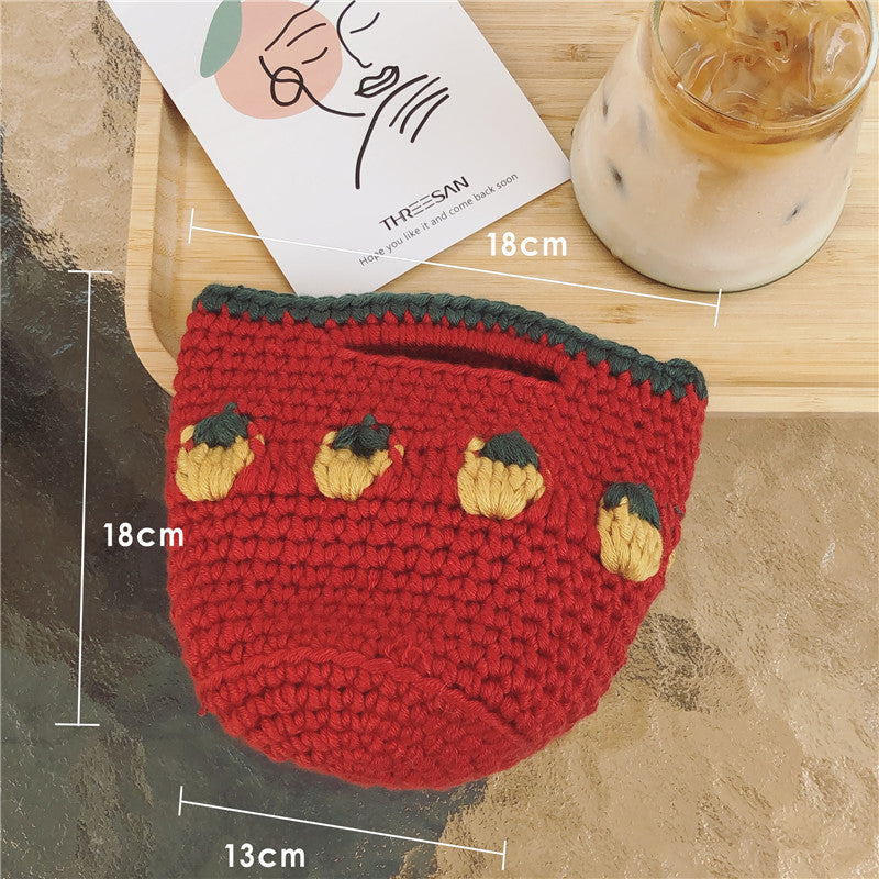 Cartoon Fruit Wool Knitted Storage Tote Bag