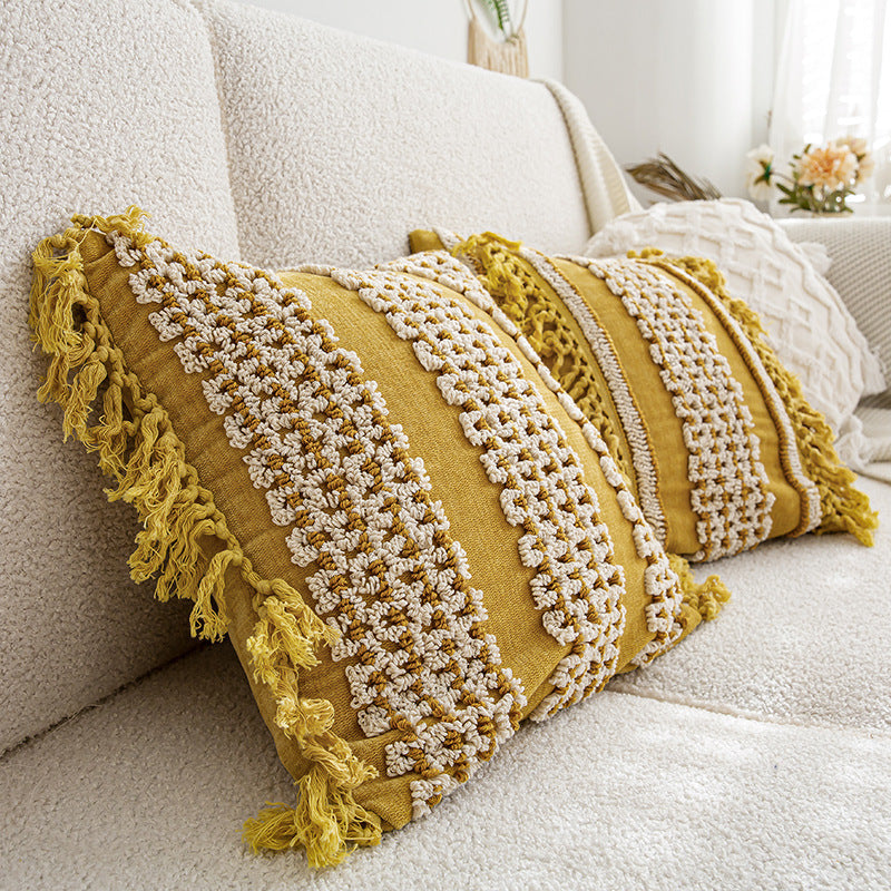 Bohemian Ethnic Style Loop Velvet Handmade Embroidery Cushion Cover Home Sofa Decoration