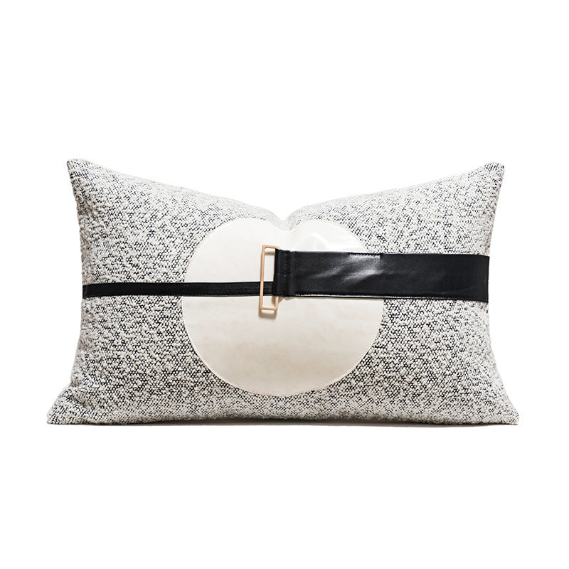 Nordic PU Leather Pillow Geometric Abstract Veneer Stitching Cushion Simple Modern Living Room Backrest Pillow Pillow Cover