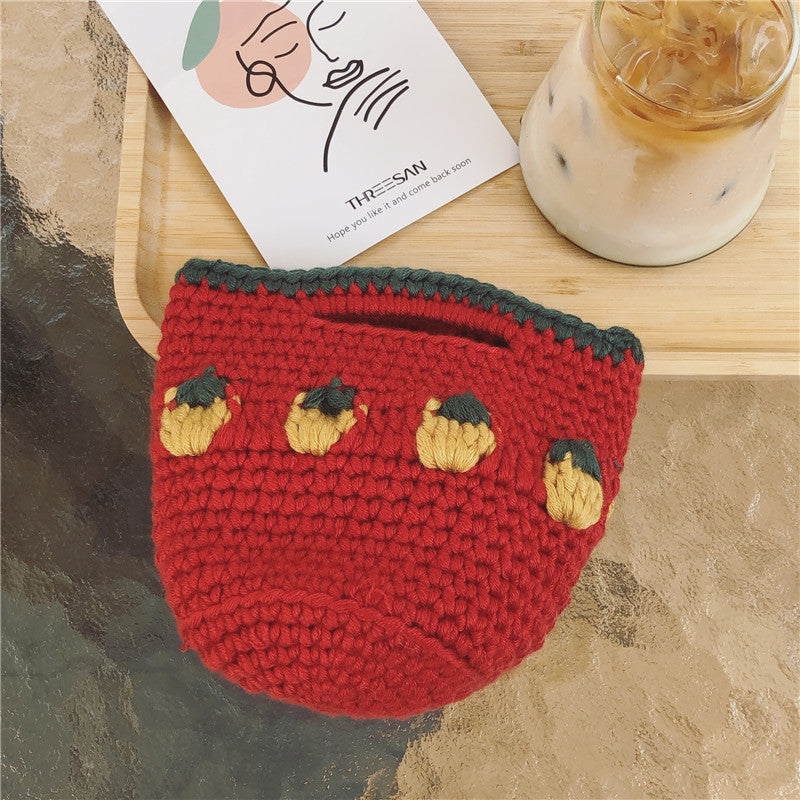 Cartoon Fruit Wool Knitted Storage Tote Bag