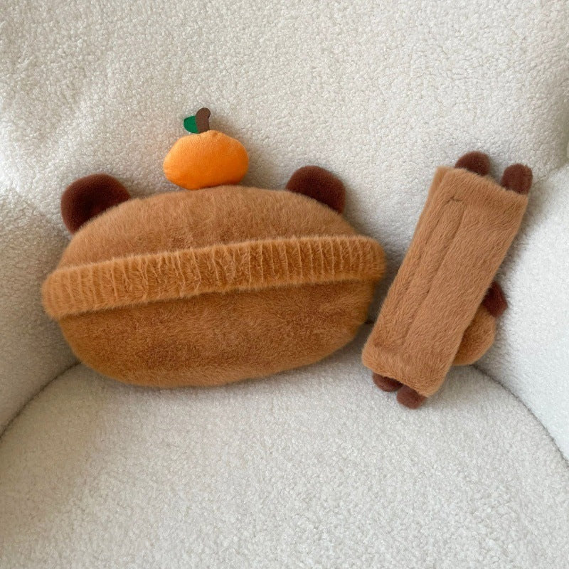 Capybara Car Pillow Khaki Cute Neck Pillow Car Car Pillow Automotive Headrest Shoulder Cover Car Supplies