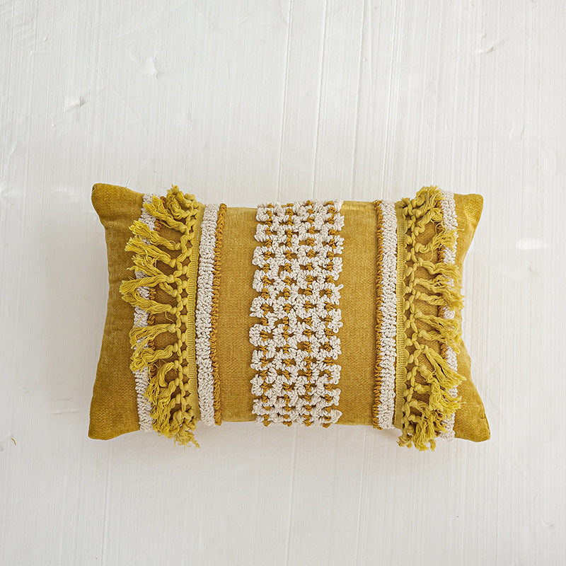Bohemian Ethnic Style Loop Velvet Handmade Embroidery Cushion Cover Home Sofa Decoration