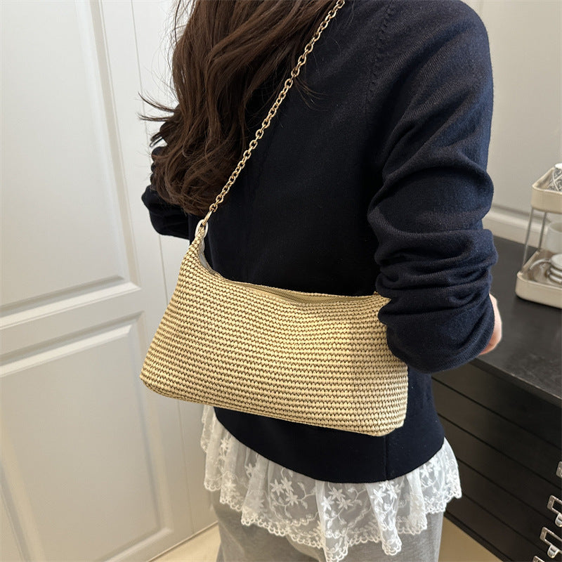Vacation Style Straw Woven Beach Shoulder Tote Bag