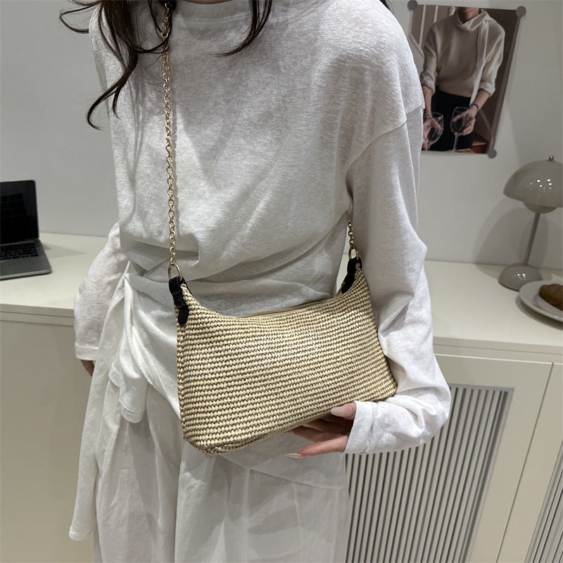 Vacation Style Straw Woven Beach Shoulder Tote Bag