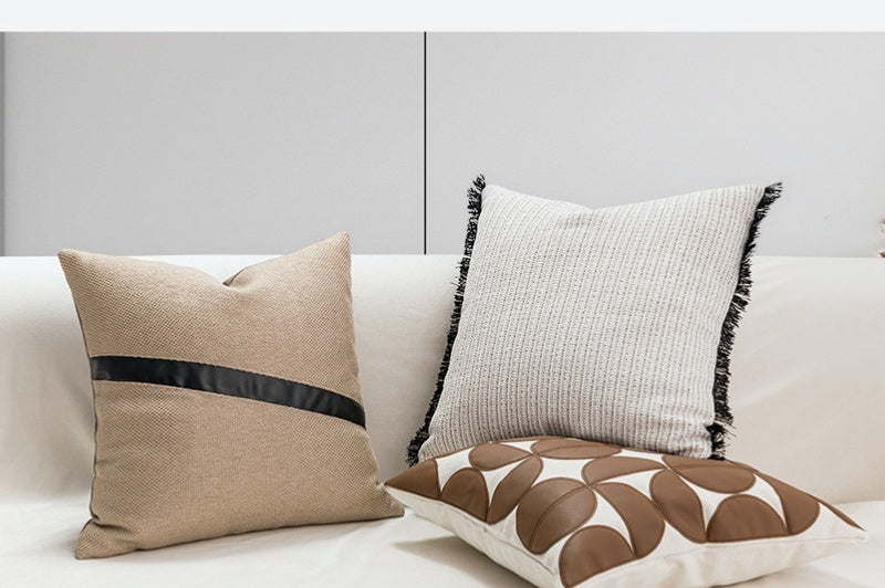 Nordic PU Leather Pillow Geometric Abstract Veneer Stitching Cushion Simple Modern Living Room Backrest Pillow Pillow Cover