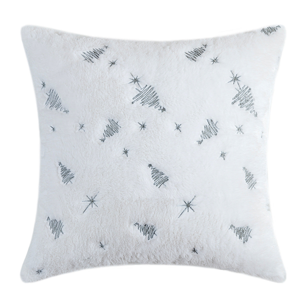Christmas Tree Embroidery Pillow Cover Plush Snowflake