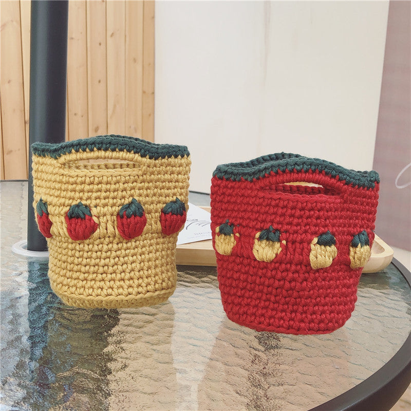 Cartoon Fruit Wool Knitted Storage Tote Bag