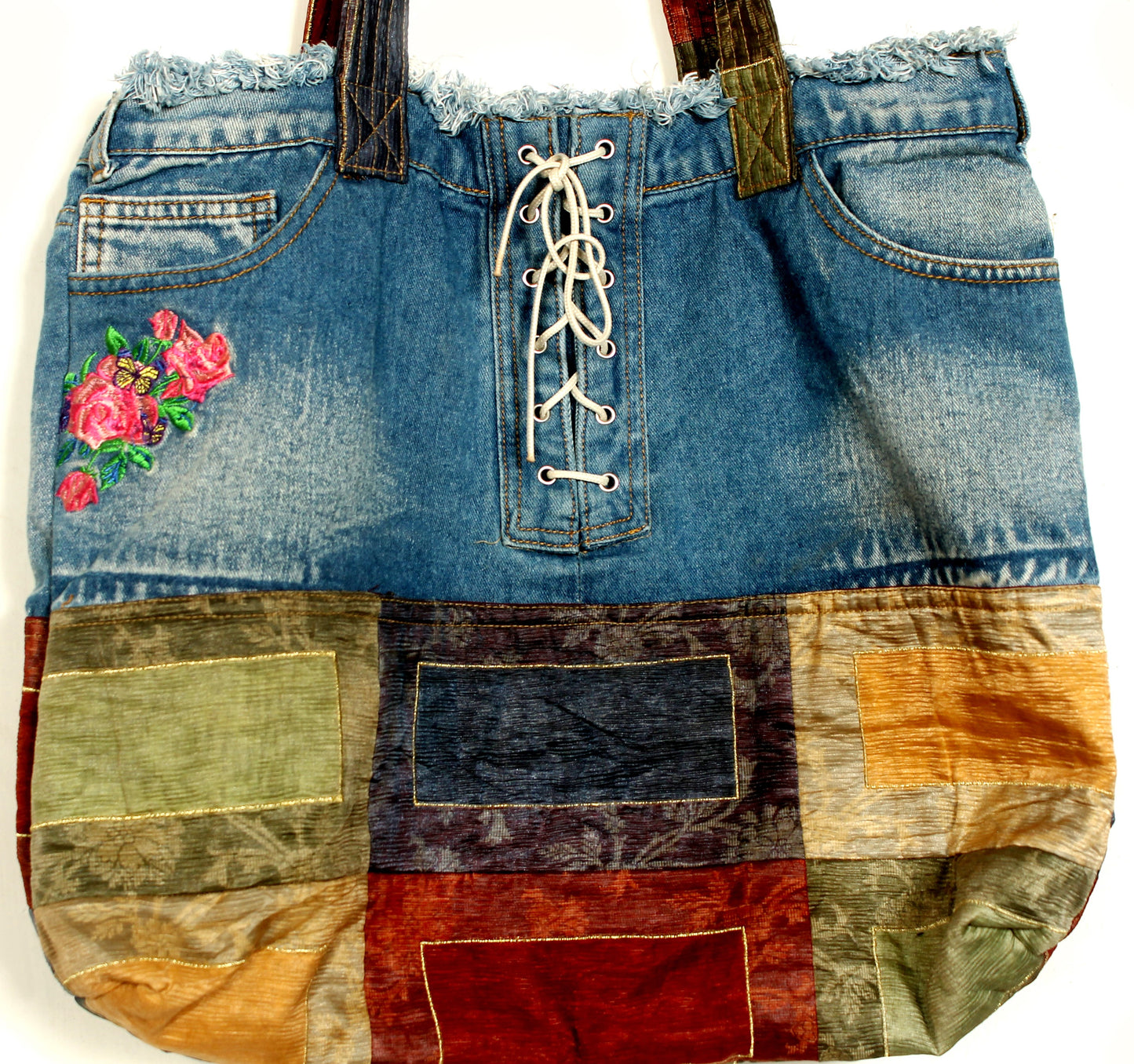 Upcycled Denim & Patchwork Tote Bag – Handmade & One-of-a-Kind