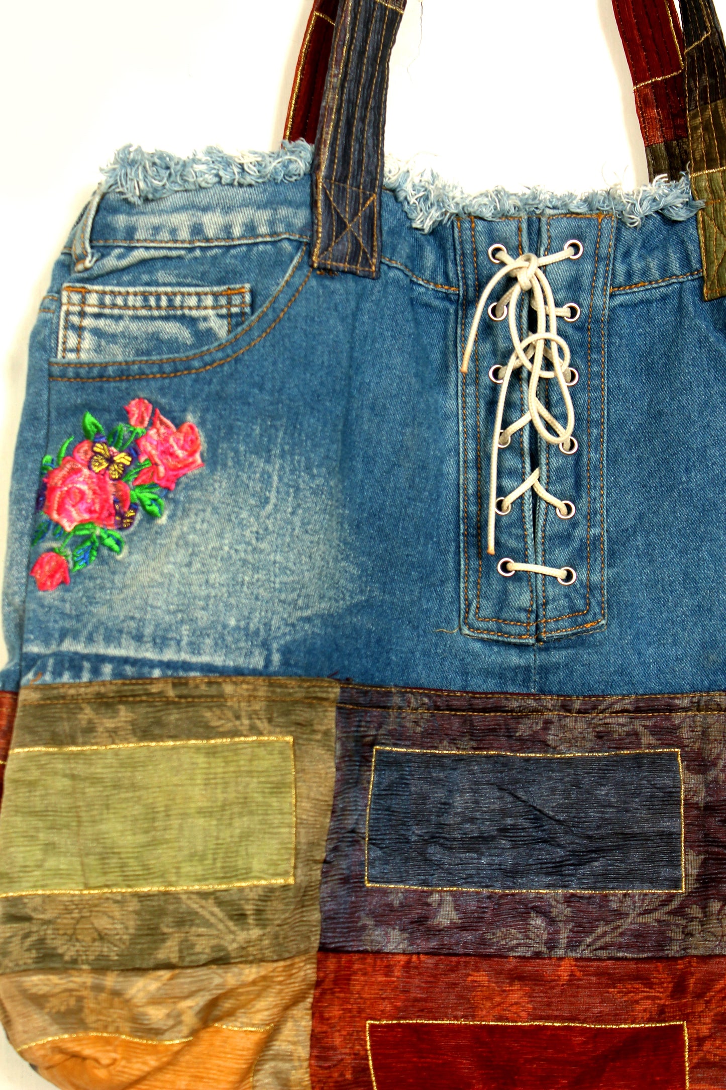 Upcycled Denim & Patchwork Tote Bag – Handmade & One-of-a-Kind