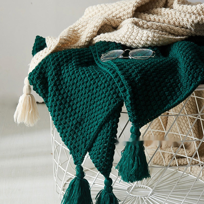 Nordic Tassel Knitted Woolen Yarn Ball Cover Blanket