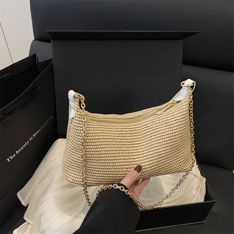 Vacation Style Straw Woven Beach Shoulder Tote Bag