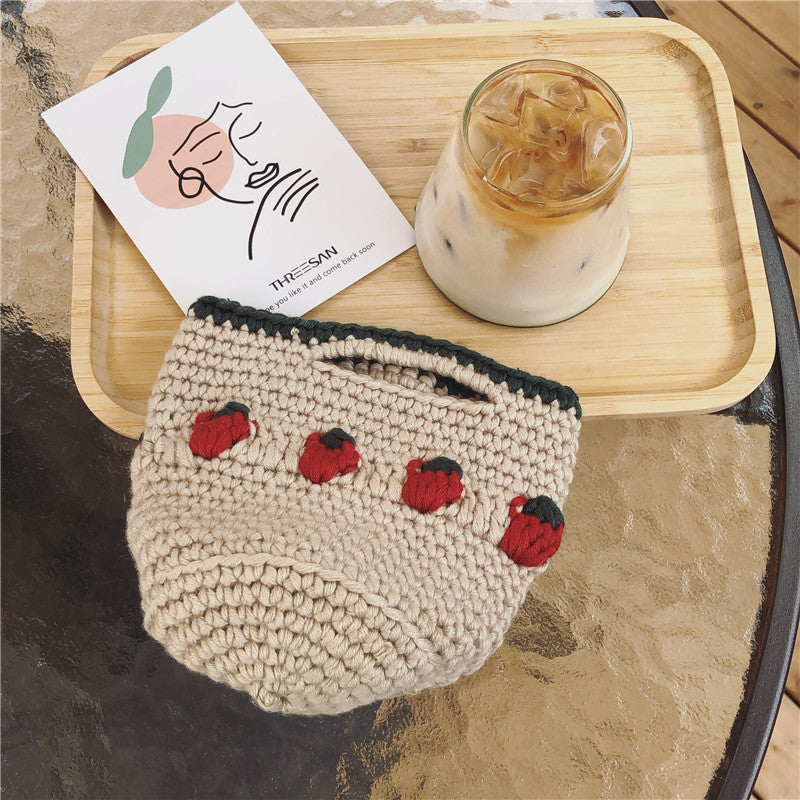 Cartoon Fruit Wool Knitted Storage Tote Bag