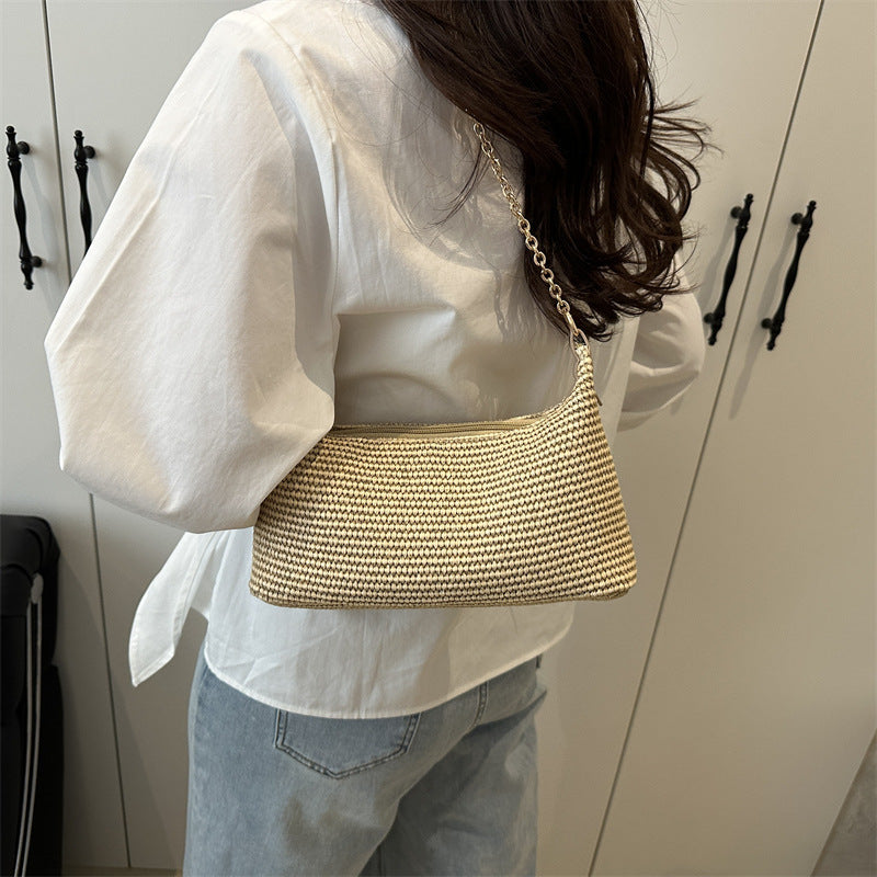 Vacation Style Straw Woven Beach Shoulder Tote Bag