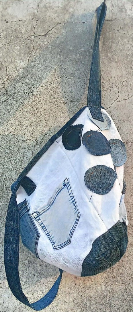 Upcycled Denim Polka Dot Tote Bag – Playful, Practical & Planet-Friendly