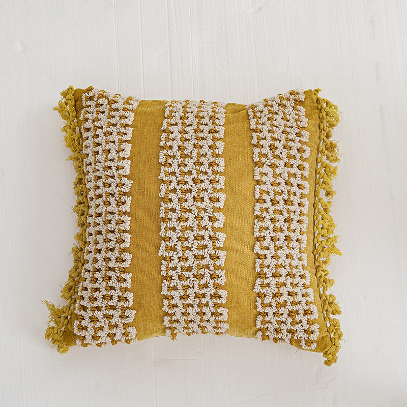 Bohemian Ethnic Style Loop Velvet Handmade Embroidery Cushion Cover Home Sofa Decoration