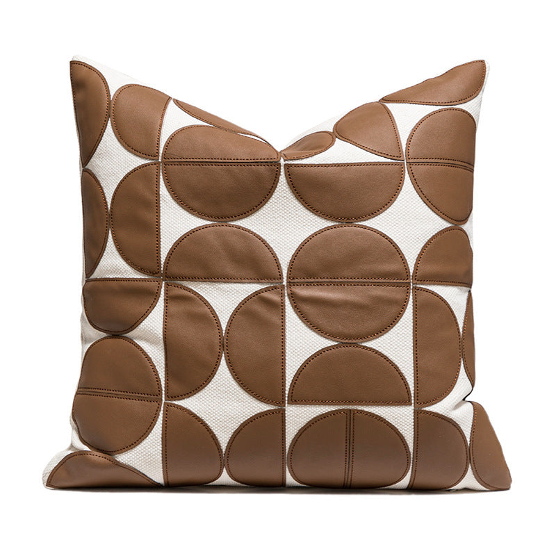 Nordic PU Leather Pillow Geometric Abstract Veneer Stitching Cushion Simple Modern Living Room Backrest Pillow Pillow Cover