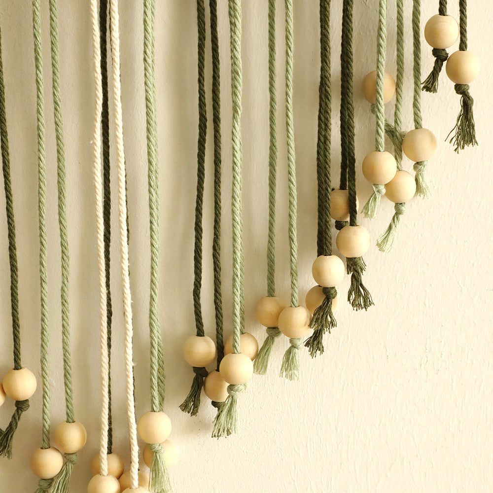 Bohemian Handmade Cotton Woven Wooden Bead Leaves Tapestry
