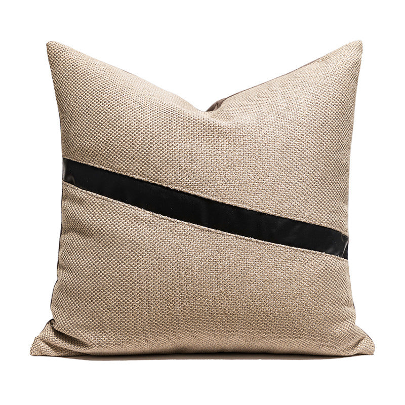 Nordic PU Leather Pillow Geometric Abstract Veneer Stitching Cushion Simple Modern Living Room Backrest Pillow Pillow Cover