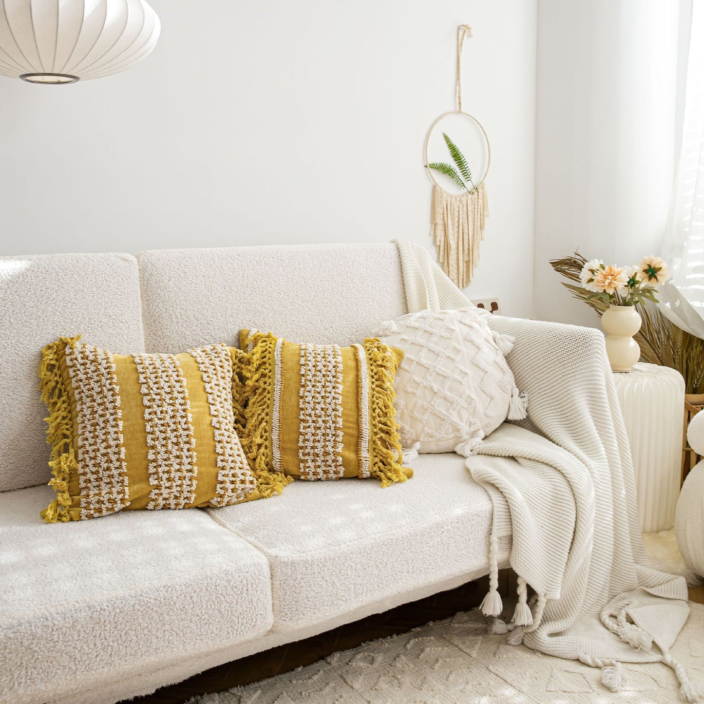 Bohemian Ethnic Style Loop Velvet Handmade Embroidery Cushion Cover Home Sofa Decoration