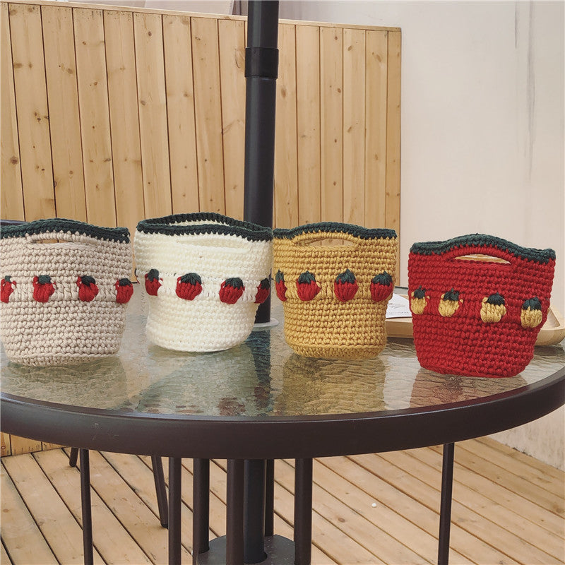 Cartoon Fruit Wool Knitted Storage Tote Bag
