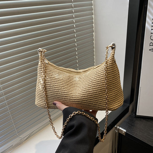 Vacation Style Straw Woven Beach Shoulder Tote Bag