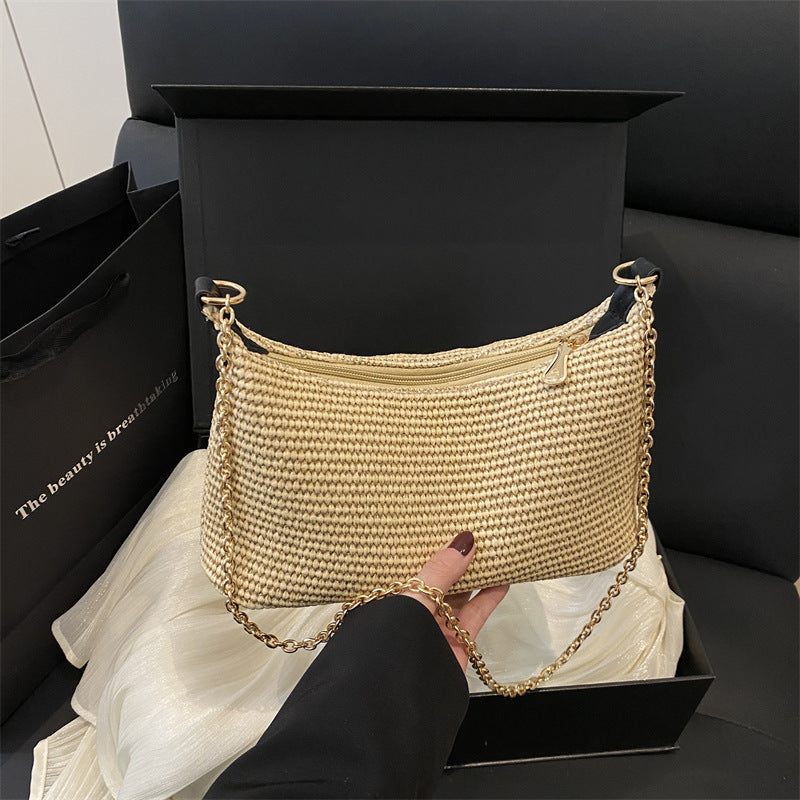 Vacation Style Straw Woven Beach Shoulder Tote Bag