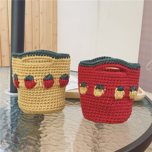 Cartoon Fruit Wool Knitted Storage Tote Bag