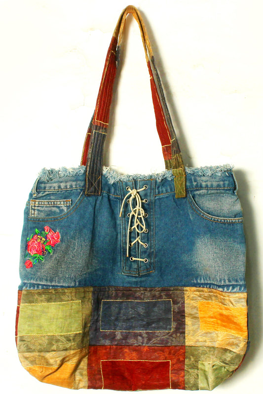 Upcycled Denim & Patchwork Tote Bag – Handmade & One-of-a-Kind
